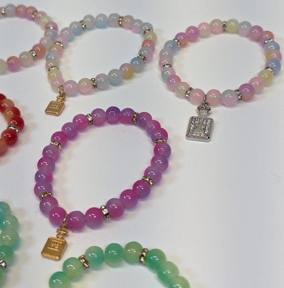 Stretch Bracelets w/ Perfume Bottle Charm & Glass Beads Assorted - 7/9 Available - Picture 4 of 4